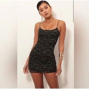 LUCY IN THE SKY Lace Bodycon Dress Women L Black Stretch Event Fairy Grunge HOCO
